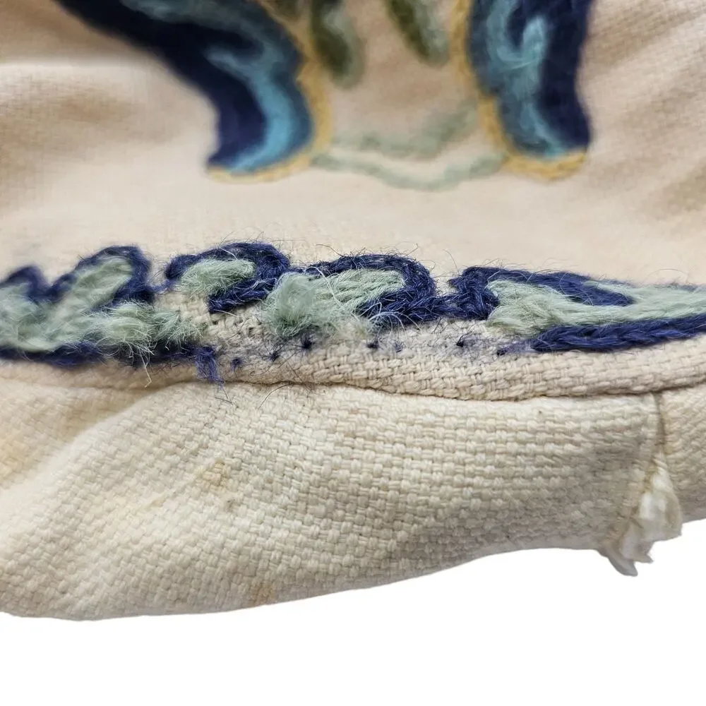 Vintage Crewel Embroidered Pillow Cover Round 12